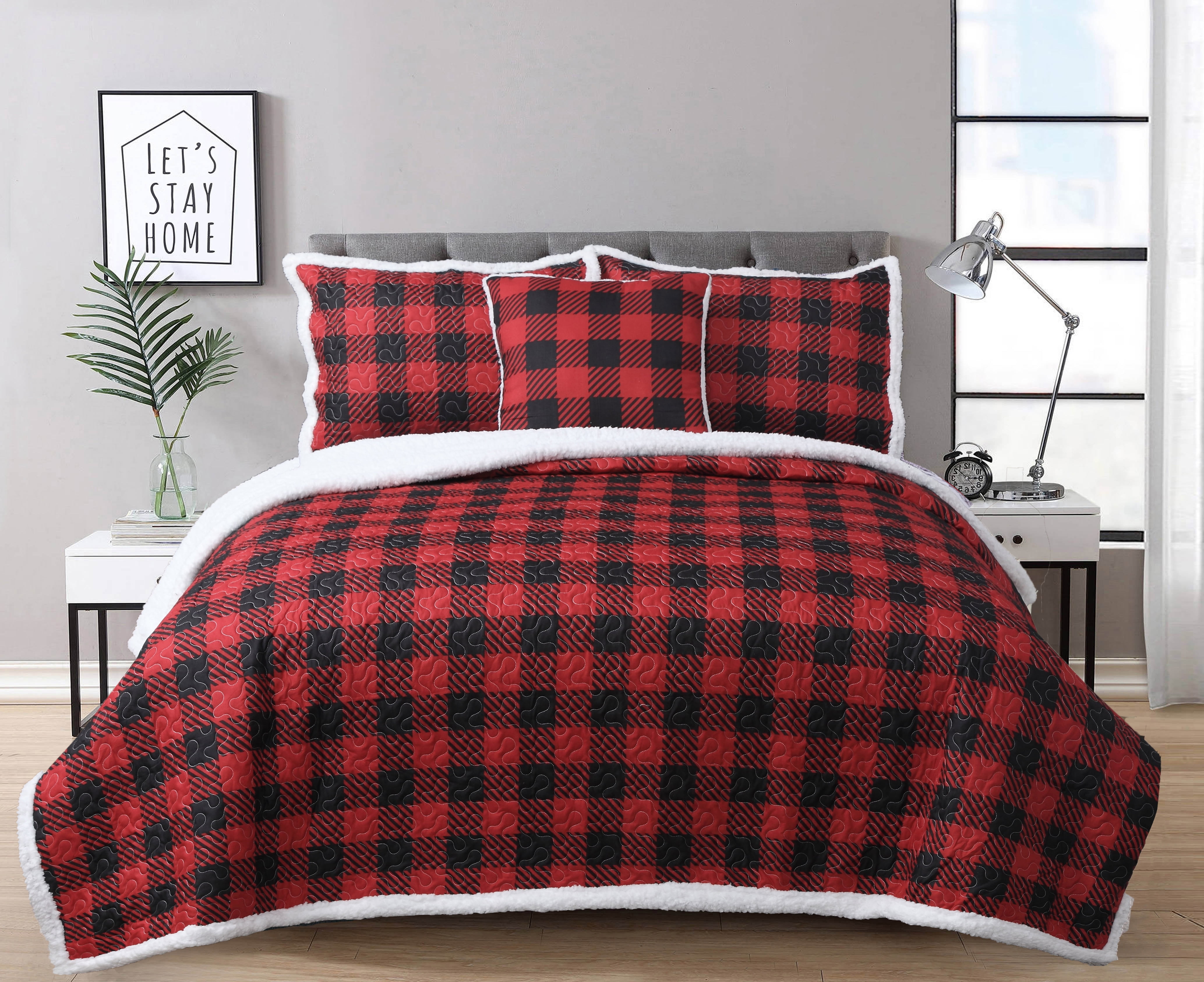 Canyon Plaid 3-Piece Sherpa Quilt Set Twin