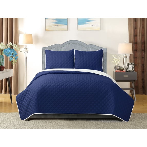 Harper Lane Reversible University Pride 3-piece Quilt Set Full/Queen Navy Blue/White