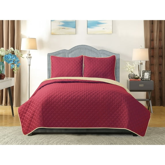 Harper Lane Reversible University Pride 3-piece Quilt Set King Burgundy/Tan
