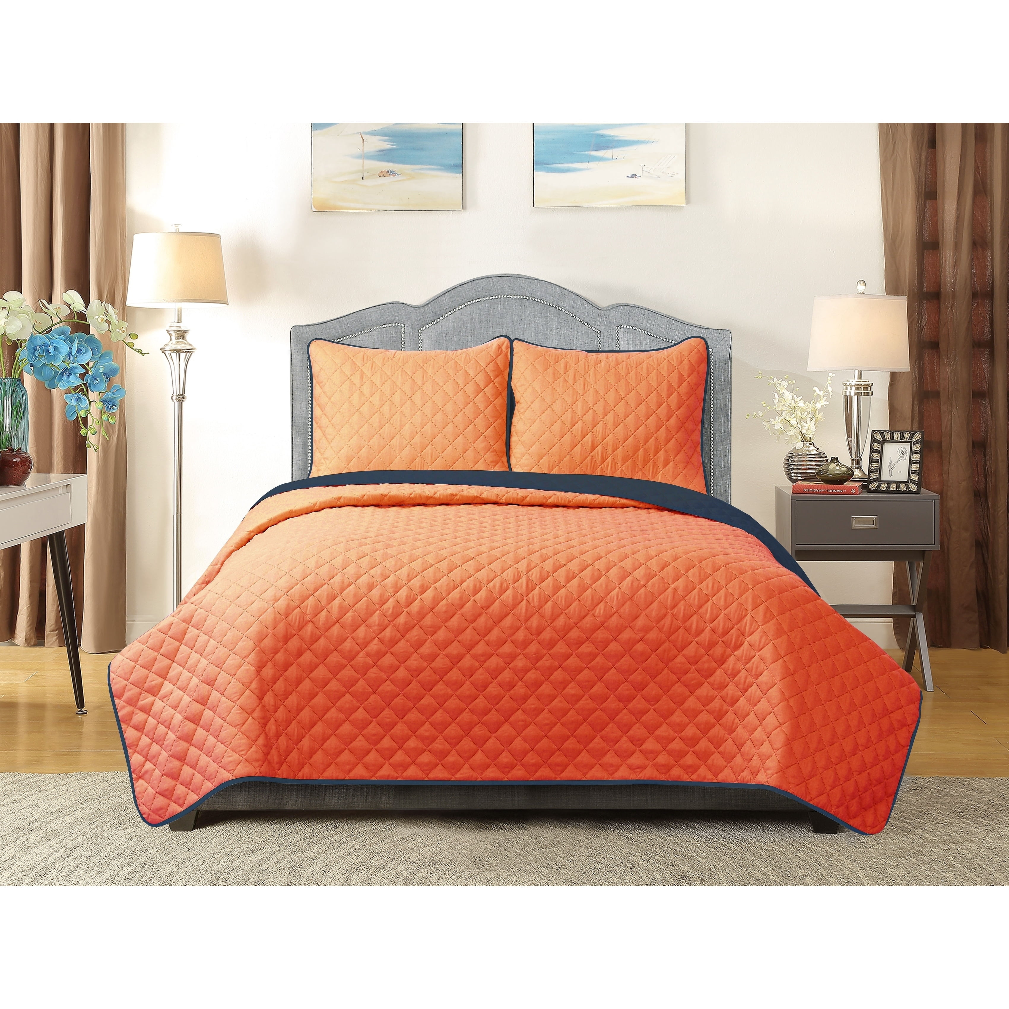 Harper Lane Reversible University Pride 3-piece Quilt Set King Orange/Navy Blue