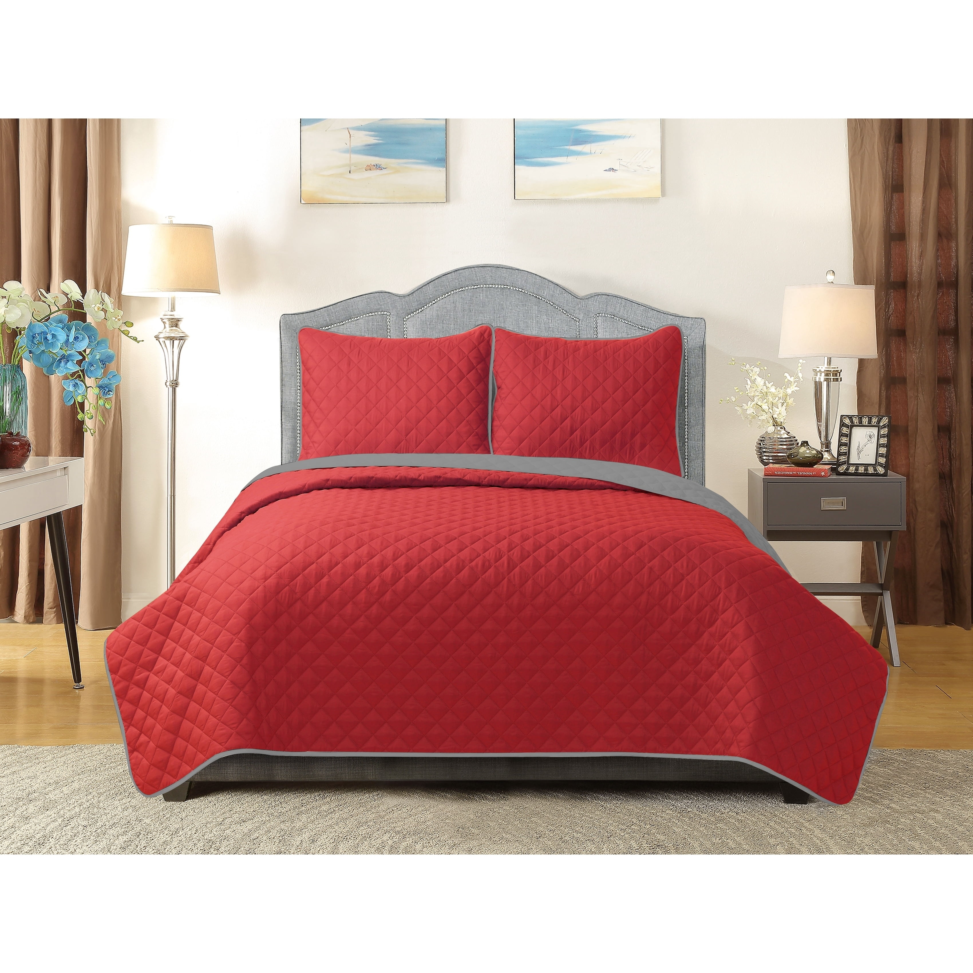 Harper Lane Reversible University Pride 3-piece Quilt Set Twin XL Red/Gray