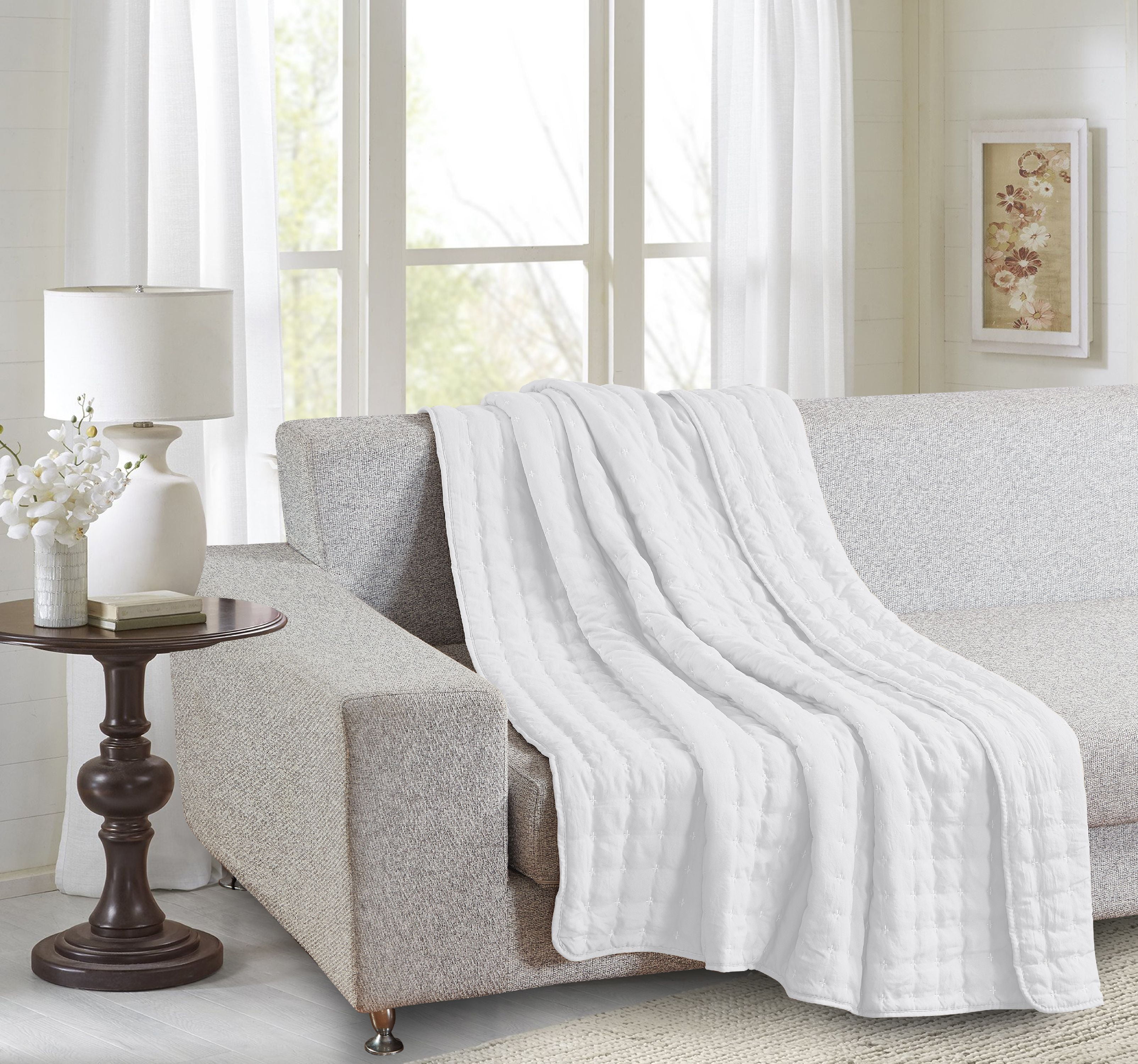 Harper Lane Ruse Cross Stitch Throw White
