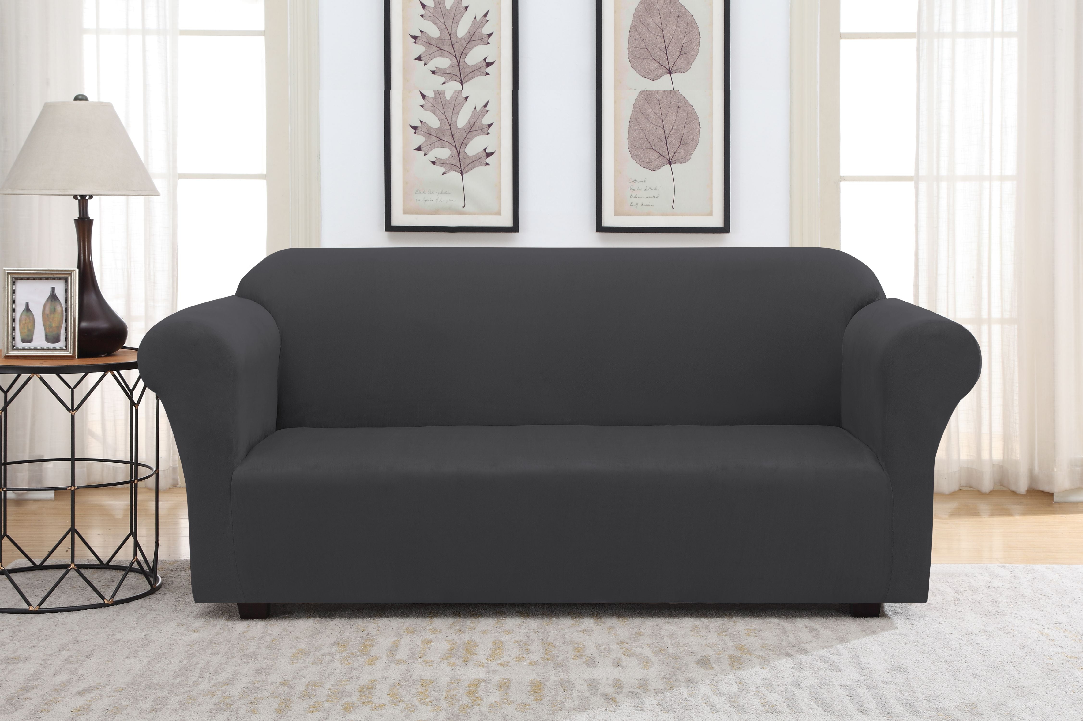 Harper Lane Solid Suede Sofa Gray