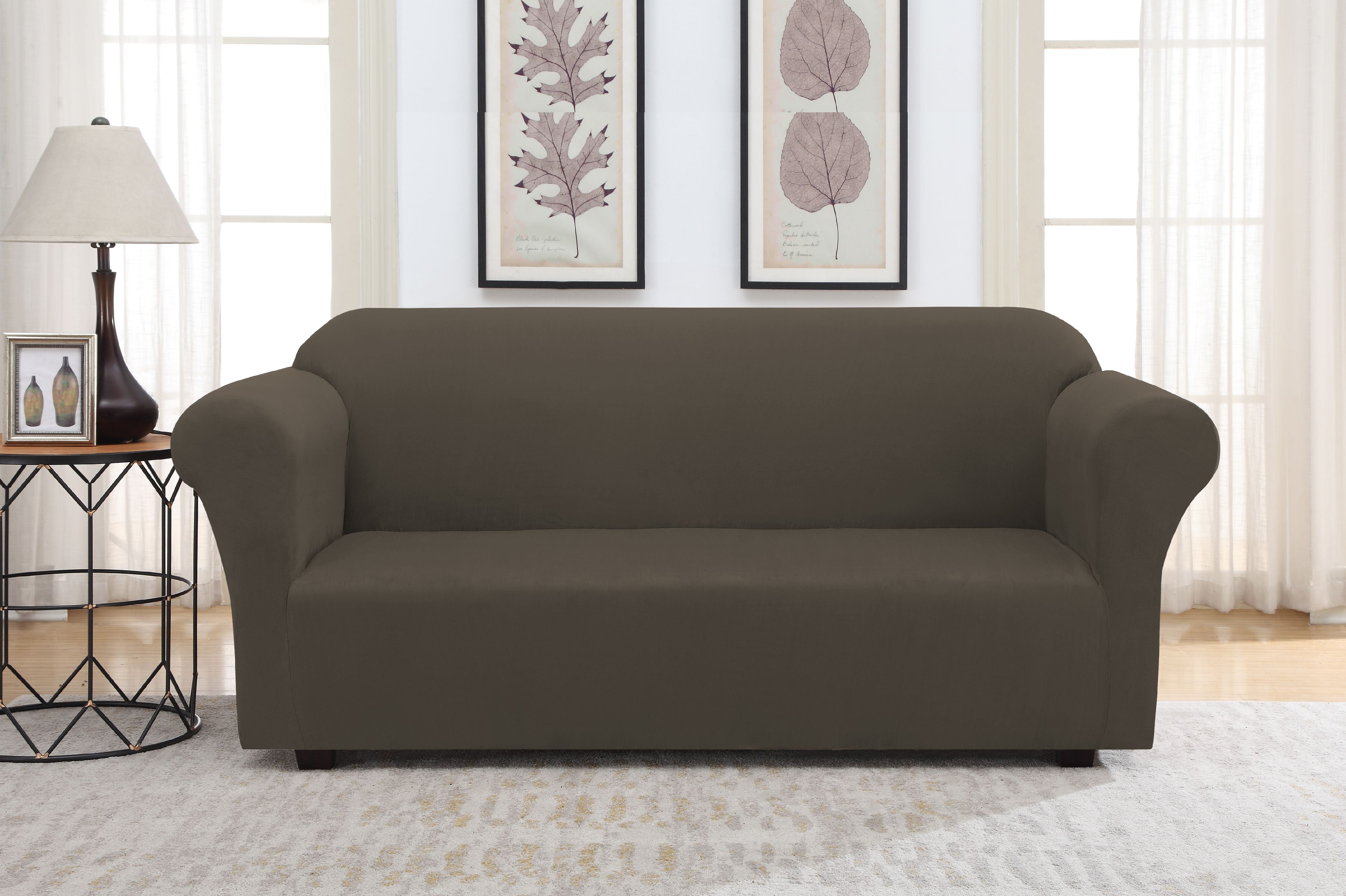 Chocolate Brown Faux Suede Stretch Sofa Slipcover