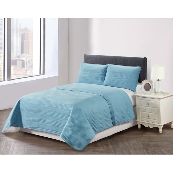 Harper Lane Trista Chevron Stitch 3-piece Quilt Set Blue Full/Queen