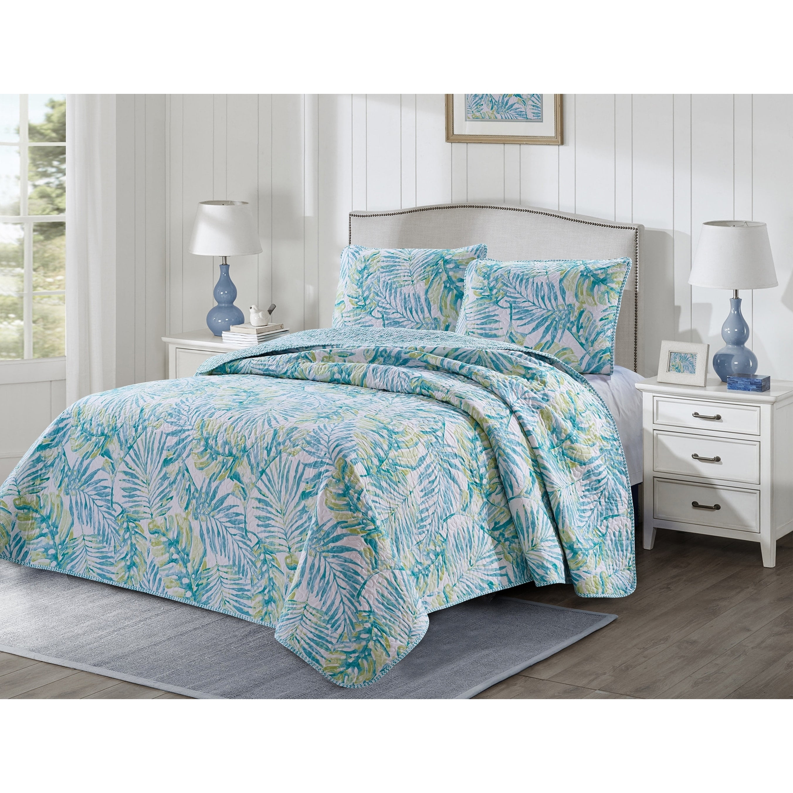 Tropical Blue Microfiber Reversible Twin Quilt Set
