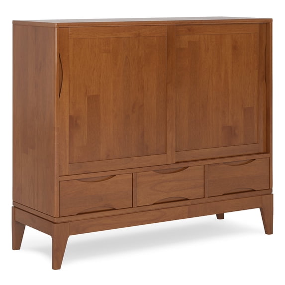 Simpli Home Harper 48 inch Wide Solid Hardwood Mid-Century Modern Medium Storage Cabinet in Teak Brown