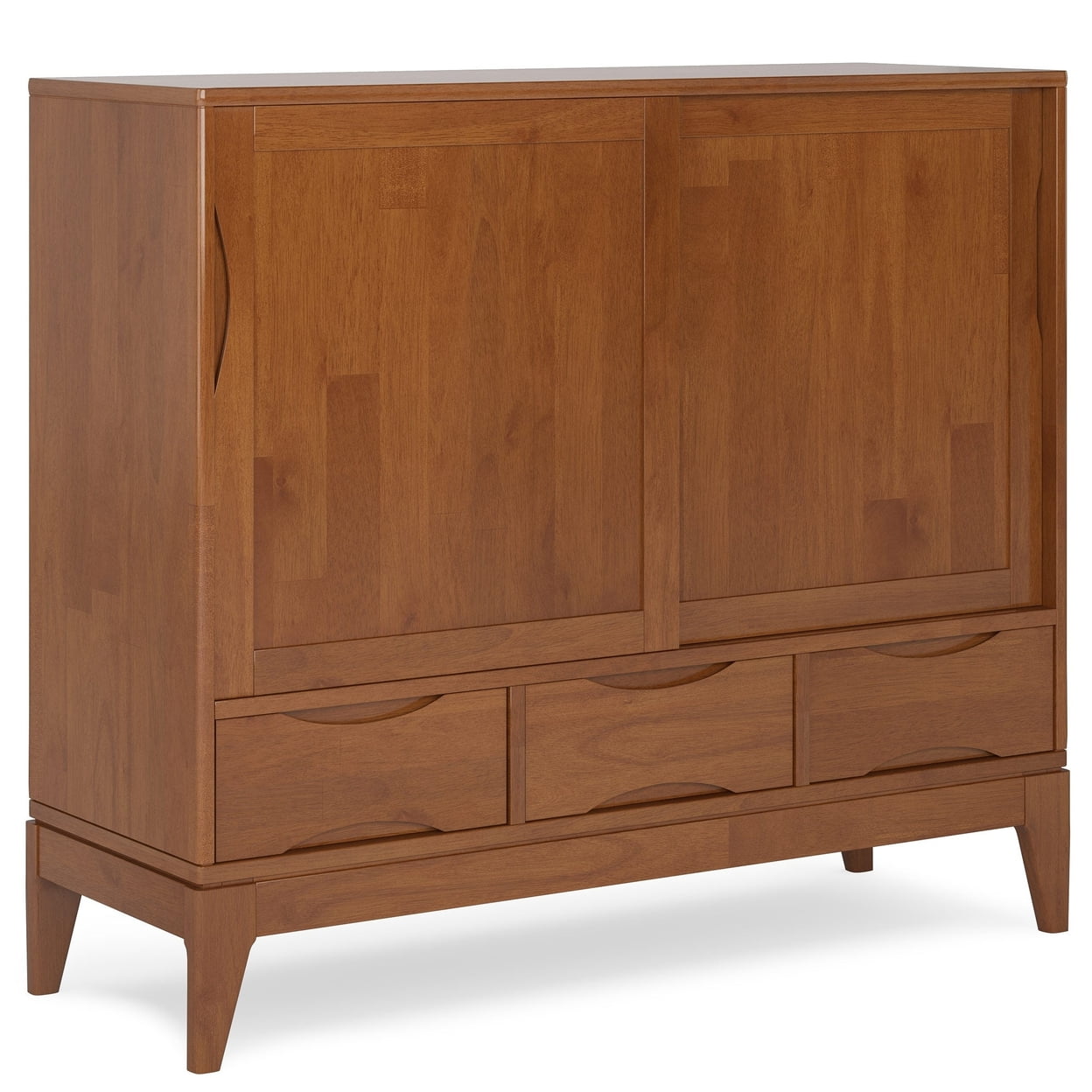 Simpli Home Harper 48"W Solid Wood 2-Shelf Contemporary Medium Storage Cabinet with 3 Drawers