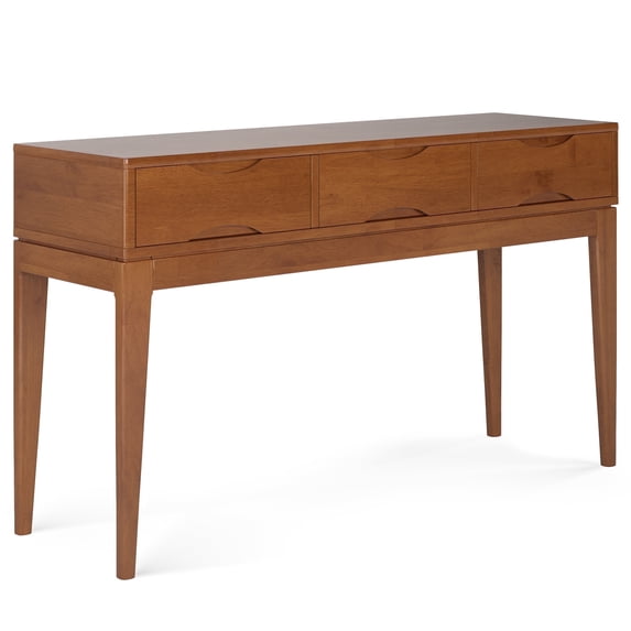 Simpli Home Harper 54 inch Wide Solid Wood Mid-Century Modern Console Sofa Table in Teak Brown