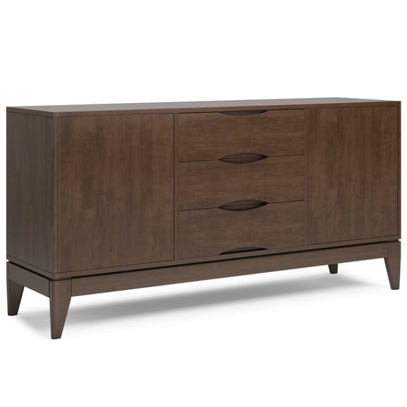 Simpli Home Harper 60 inch Wide Solid Hardwood Mid-Century Sideboard Buffet in Walnut Brown