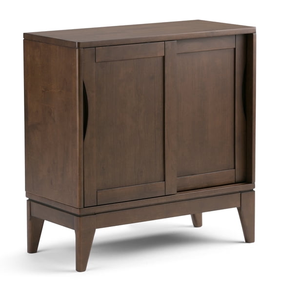 Simpli Home Harper 30 inch Wide Solid Hardwood Mid-Century Modern Low Storage Cabinet in Walnut Brown