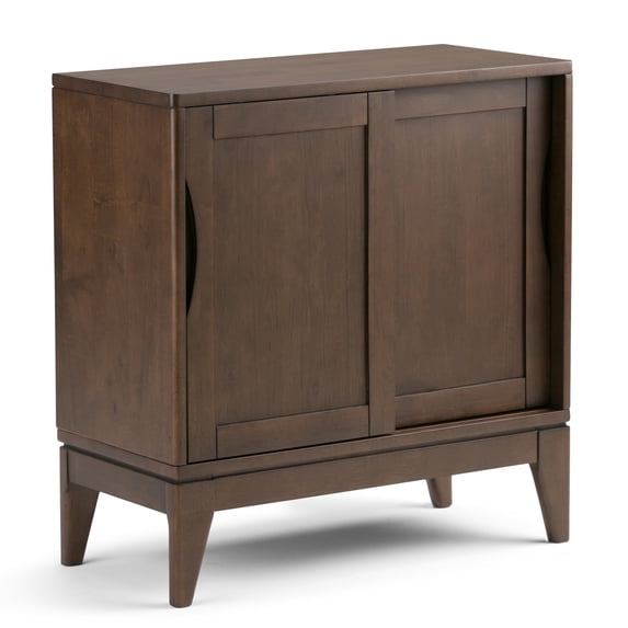Simpli Home Harper 30 inch Wide Solid Hardwood Mid-Century Modern Low Storage Cabinet in Walnut Brown