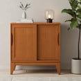 thumbnail image 1 of Simpli Home Harper 30 inch Wide Solid Hardwood Mid-Century Modern Low Storage Cabinet in Teak Brown, 1 of 8