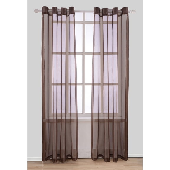 Harper Solid Sheer Voile Grommet Window Panel, Brown, 54x84 Inches