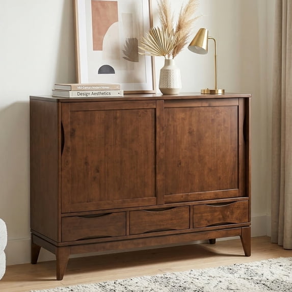 Harper 48"Wide Solid Hardwood Modern Medium Storage Cabinet in Walnut Brown