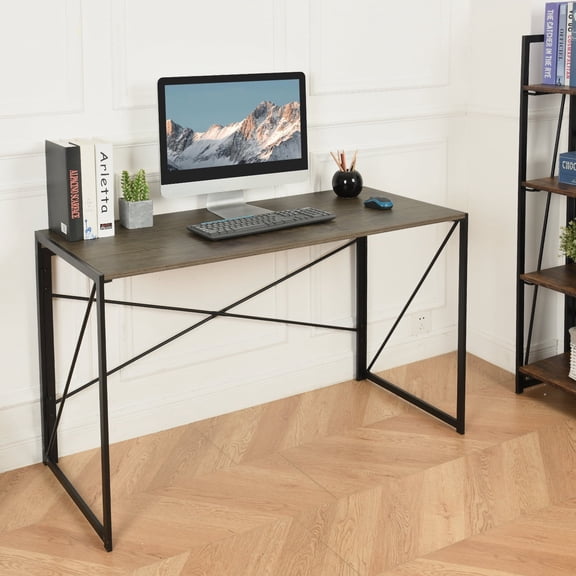 GOMYHOME-Harper Tool-Free Foldable Desk, Compact Home Office Table, Walnut Finish