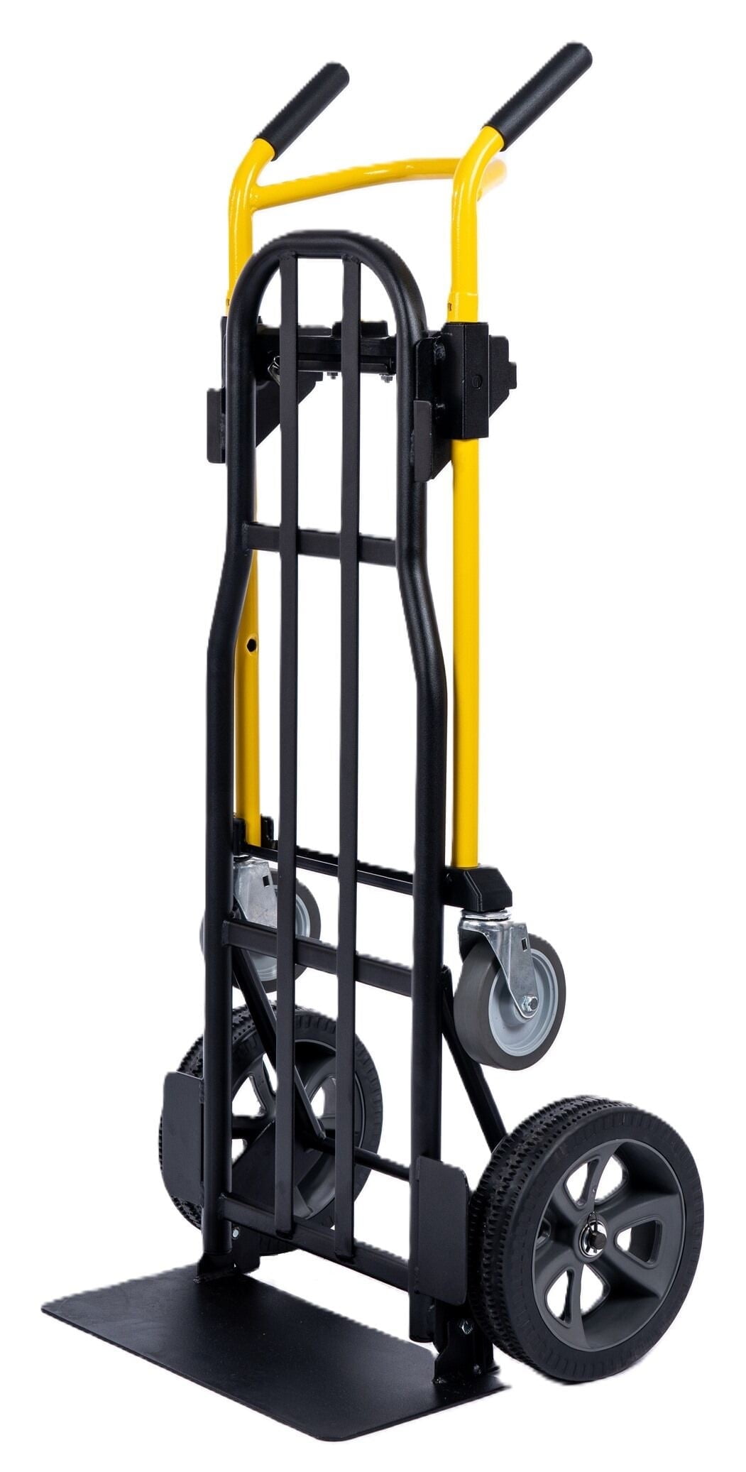Harper Trucks JDCSC0335PC 1000 lb. Capacity 5-in-1 Kwik Shift ConvertibleHand Truck with 10" Flat Free DuroTread Pro Wheels, YellowHandle/Black Frame