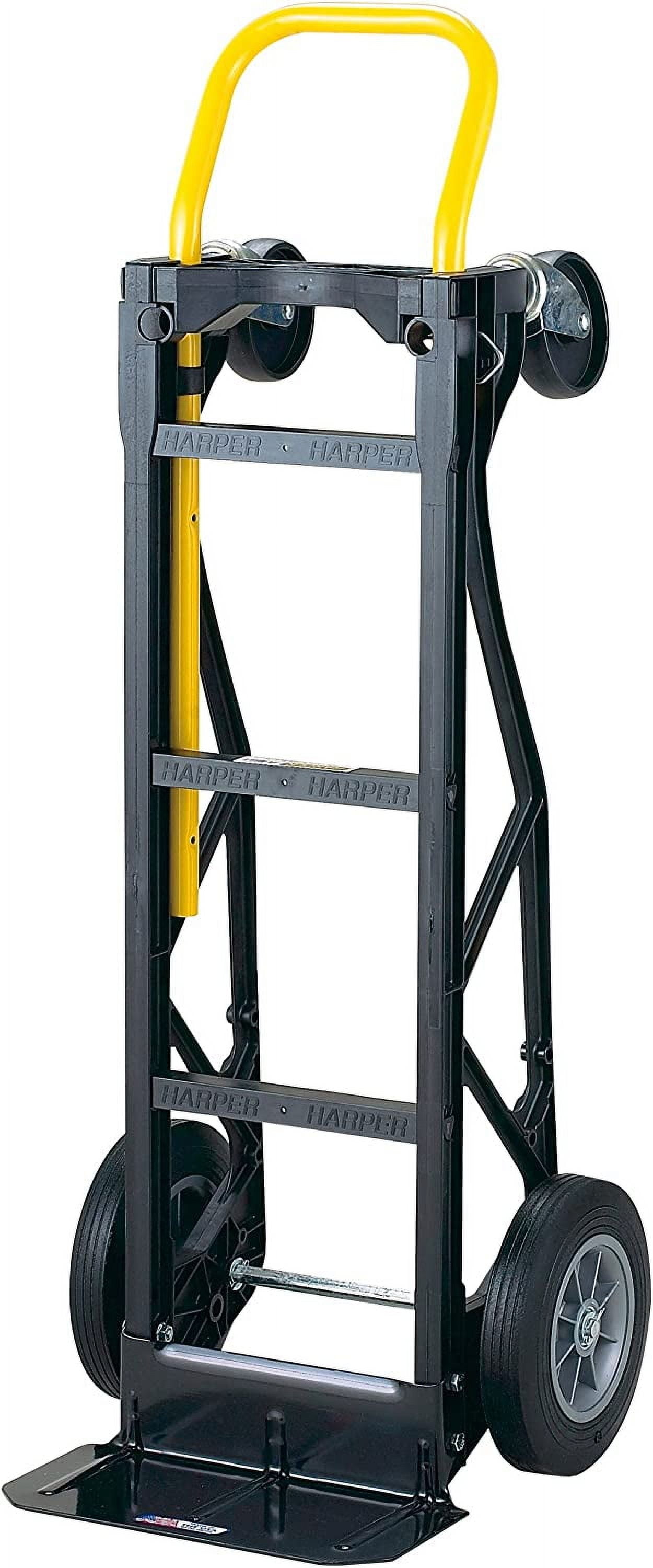 Harper Trucks PGDY8635P 700 lb Capacity Glass Filled Nylon Convertible Hand Truck and Dolly with 10" Flat-Free Solid Rubber Wheels,Black with Yellow Handle