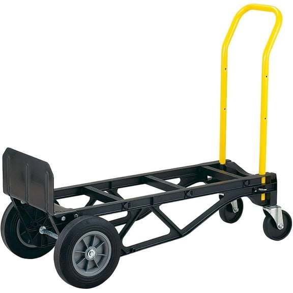 Harper Trucks PGDY8635P 700 lb Capacity Glass Filled Nylon Convertible Hand Truck and Dolly with 10" Flat-Free Solid Rubber Wheels,Black with Yellow Handle