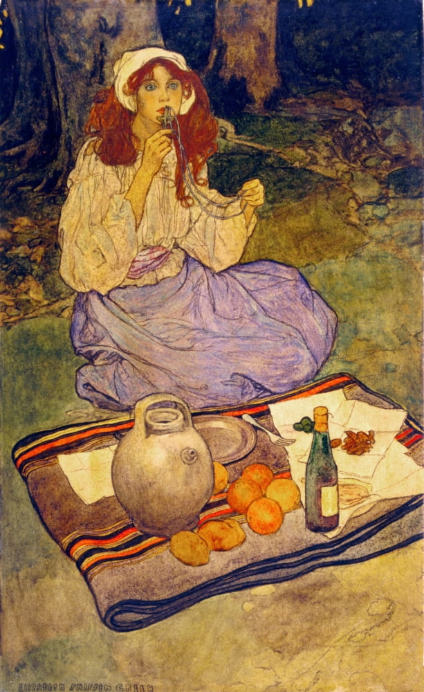 Harpers 1906 Miguela kneeling still put it to her lip Canvas Art - Elizabeth Shippen Green (18 x 24)