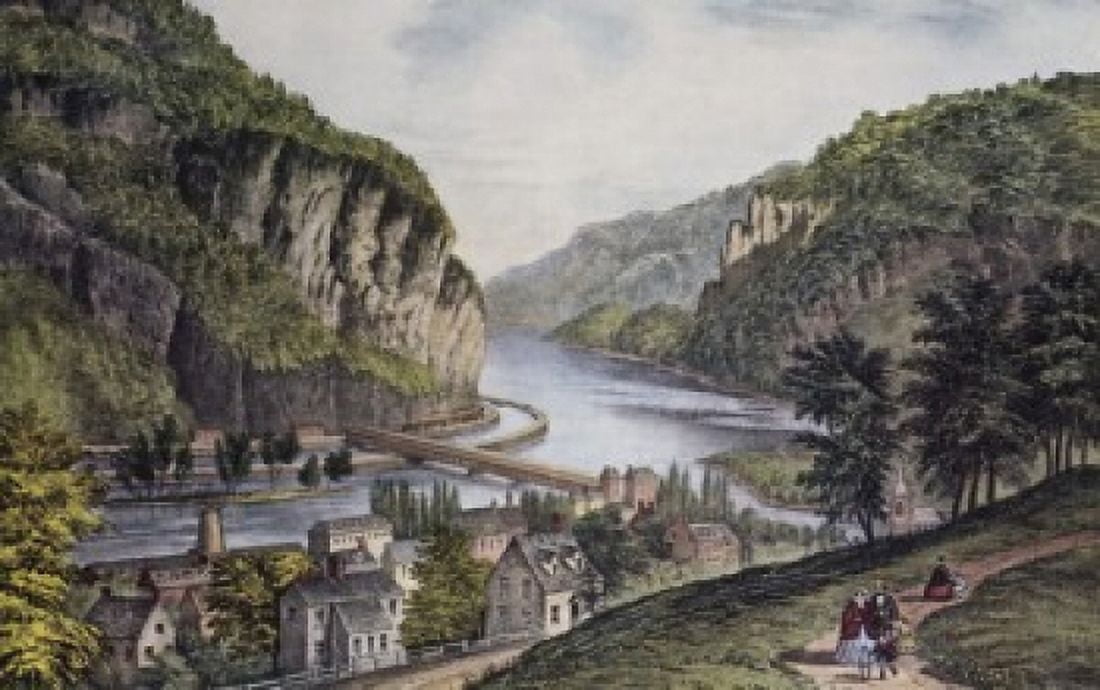 Harpers Ferry  (From the Potomac Side)  Currier and Ives (a 1857-1907 American) Canvas Art - Currier & Ives (18 x 24)