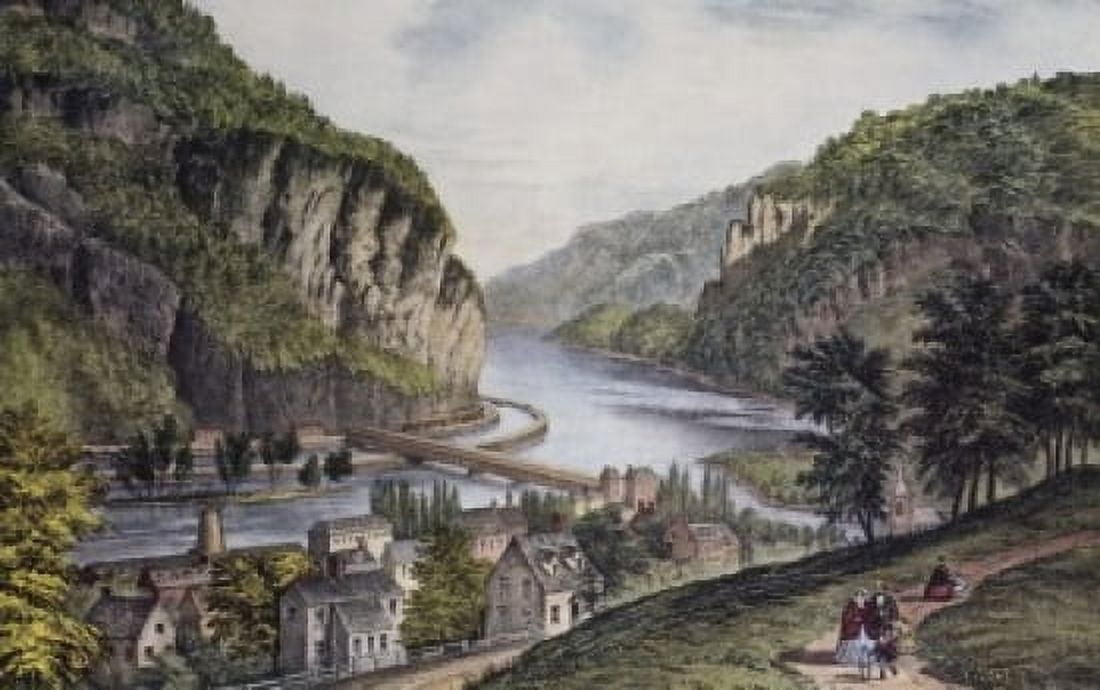 Harpers Ferry (From the Potomac Side) Currier and Ives (a 1857-1907 American) Canvas Art - Currier & Ives (24 x 36)