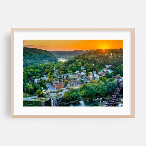 Harpers Ferry Rise - Harpers Ferry West Virginia Photography Landscape Rural Scenic Architecture Sunset Travel Poster Bridge Oak Framed Wall Art Print 5 x 7 inches
