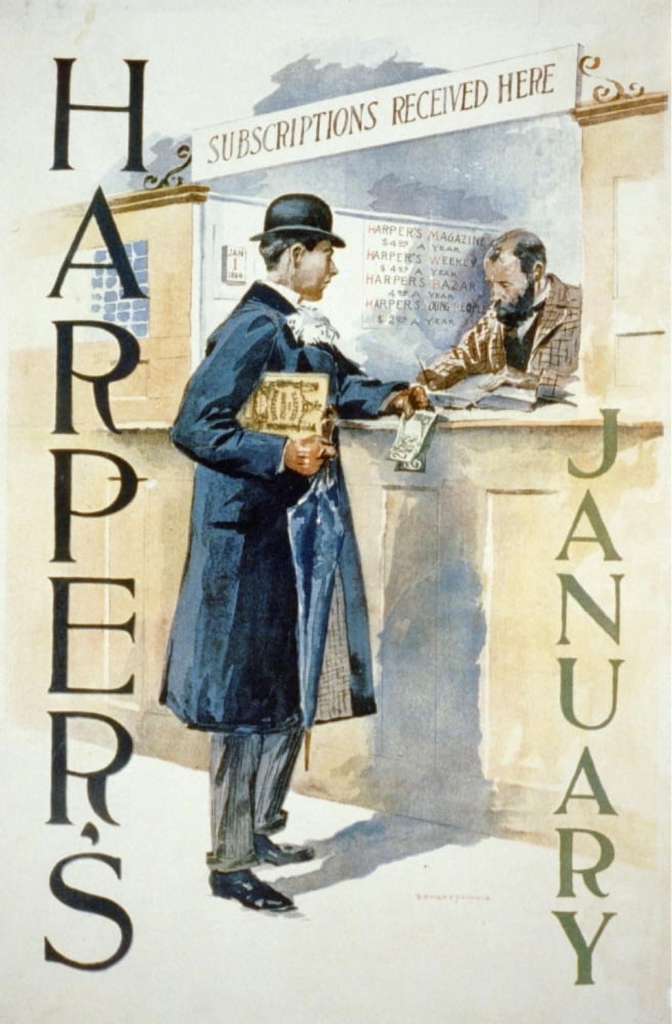 Harpers January 1894 Canvas Art - Edward Penfield (24 x 36)