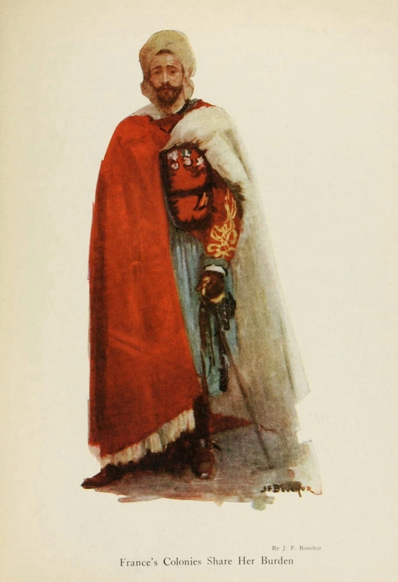 Harpers Library of WW 1920 Frances Colonies share her burden Canvas Art - JF Bouchor (18 x 24)