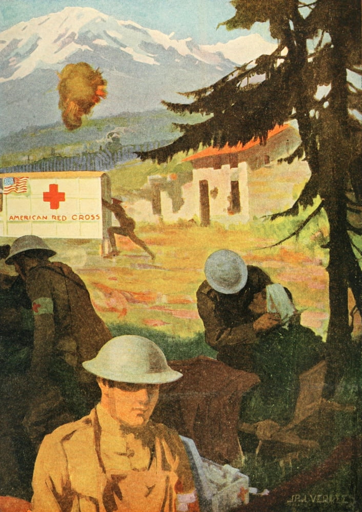Harpers Library of World War 1920 American Red Cross in Italy Canvas Art - JP Verrees (18 x 24)