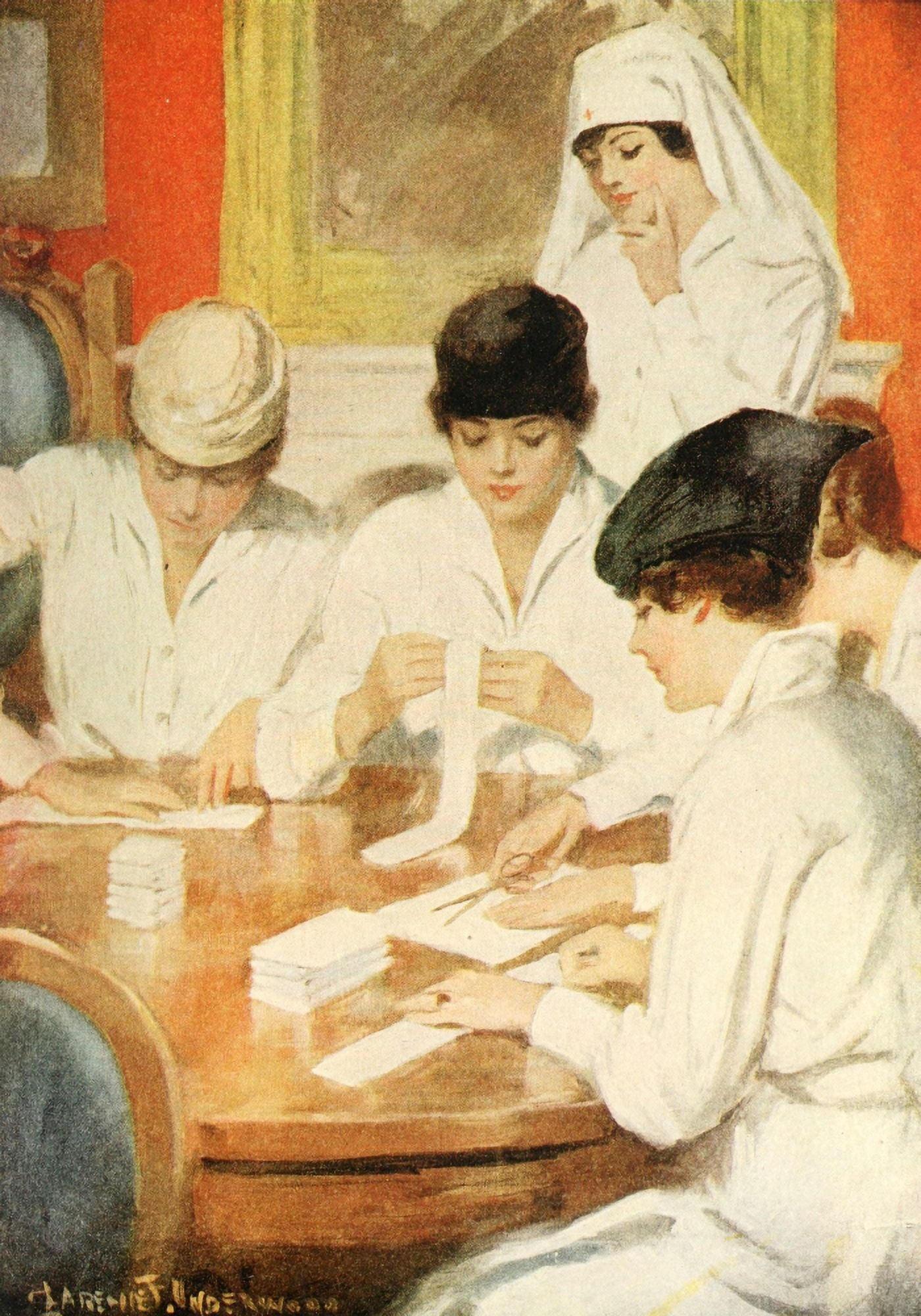 Harpers Library of World War 1920 Preparing compresses Canvas Art - CF Underwood (18 x 24)