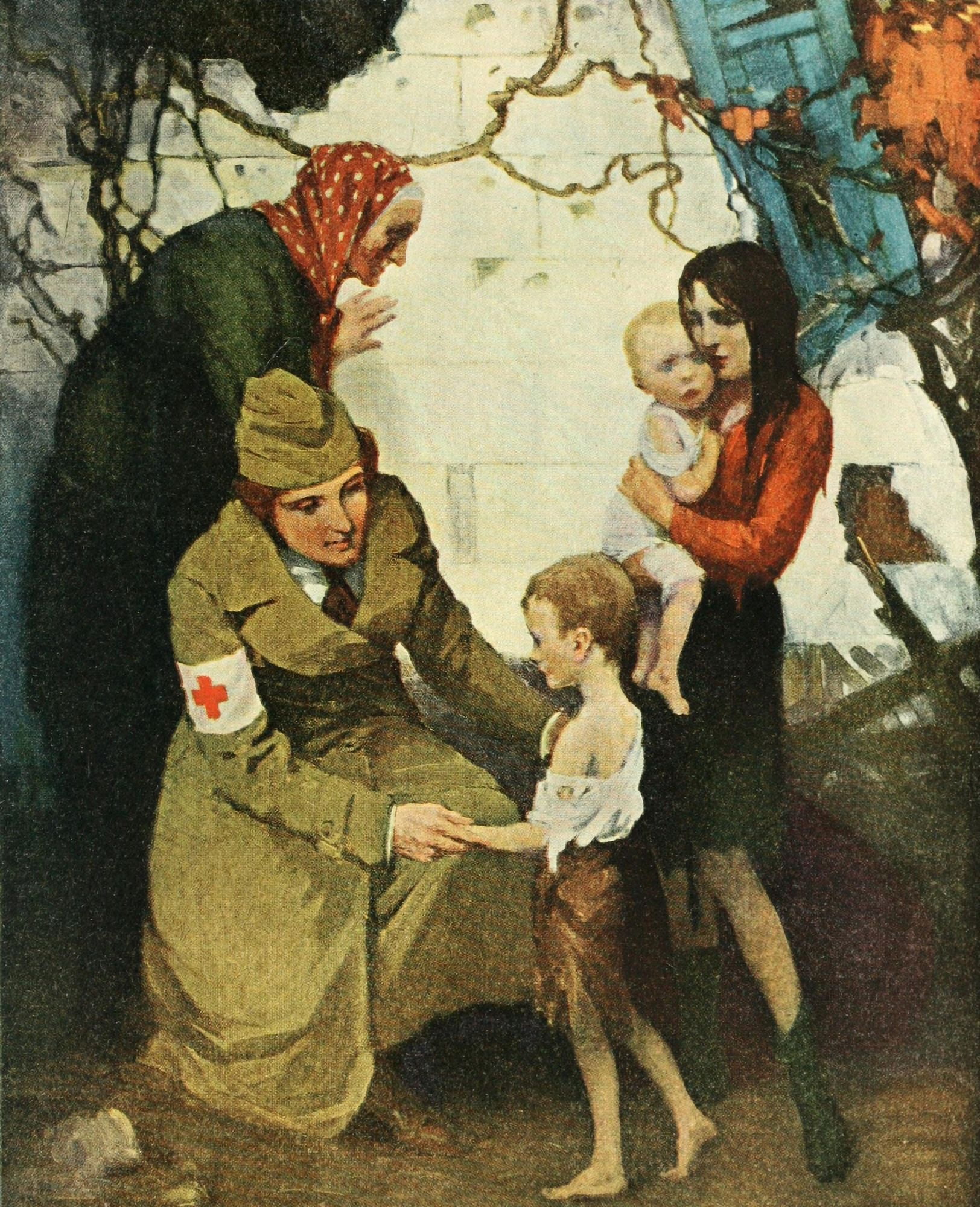 Harpers Library of World War 1920 Red Cross tending refugees Canvas Art - JP Verrees (24 x 36)