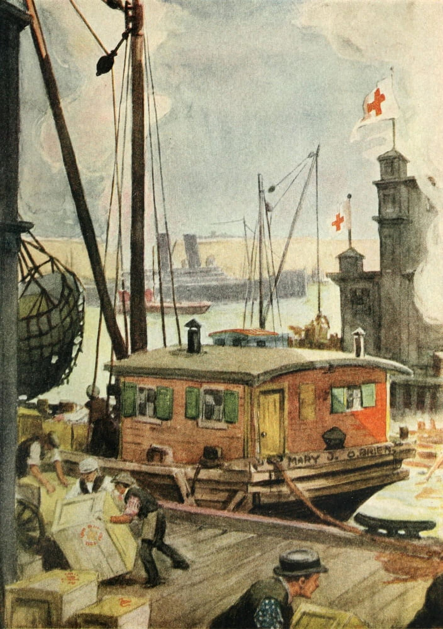 Harpers Library of World War 1920 Shipping overseas Canvas Art - RM Brinkerhoff (18 x 24)