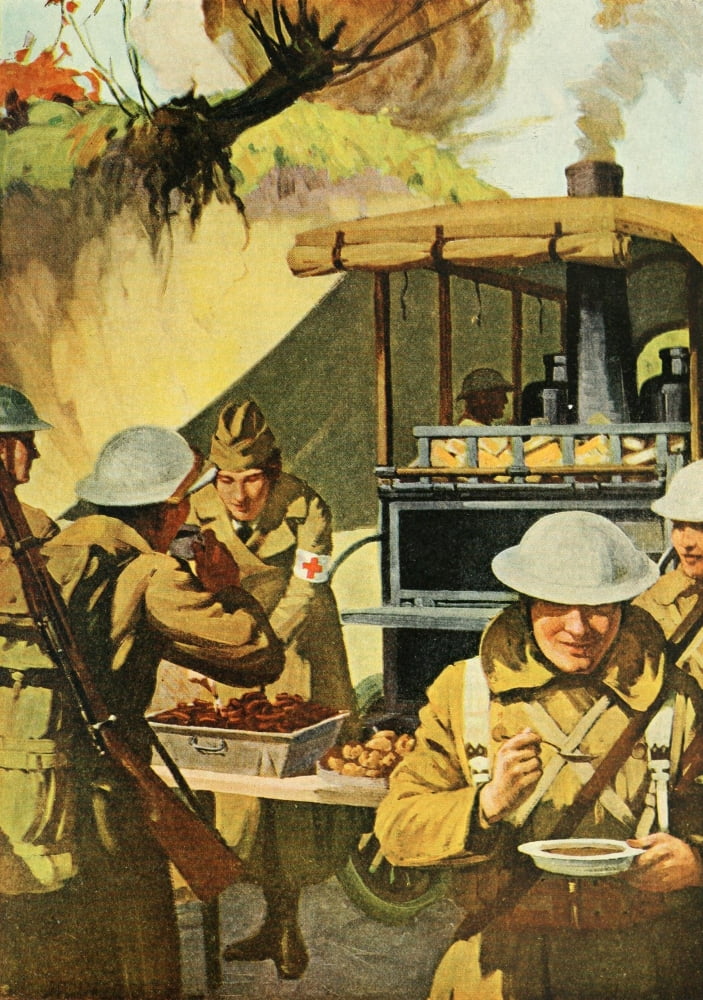 Harpers Library of World War 1920 The Canteen in France Canvas Art - JP Verrees (18 x 24)
