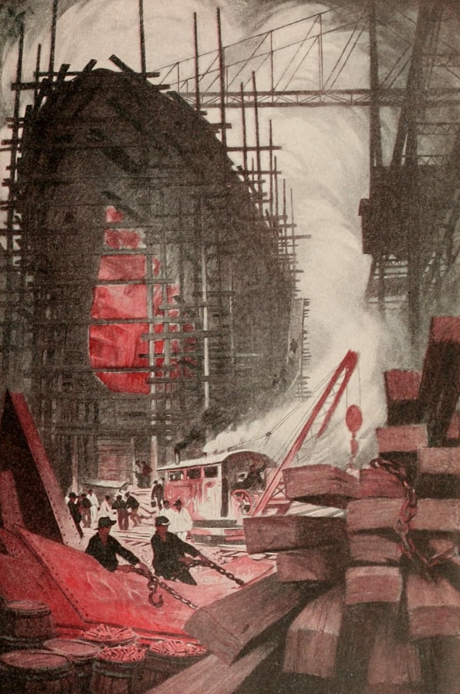 Harpers Pictorial World War 1920 Building a battleship Canvas Art - Thornton Oakley (18 x 24)