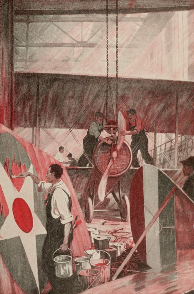 Harpers Pictorial World War 1920 Building an aeroplane Canvas Art - Thornton Oakley (24 x 36)