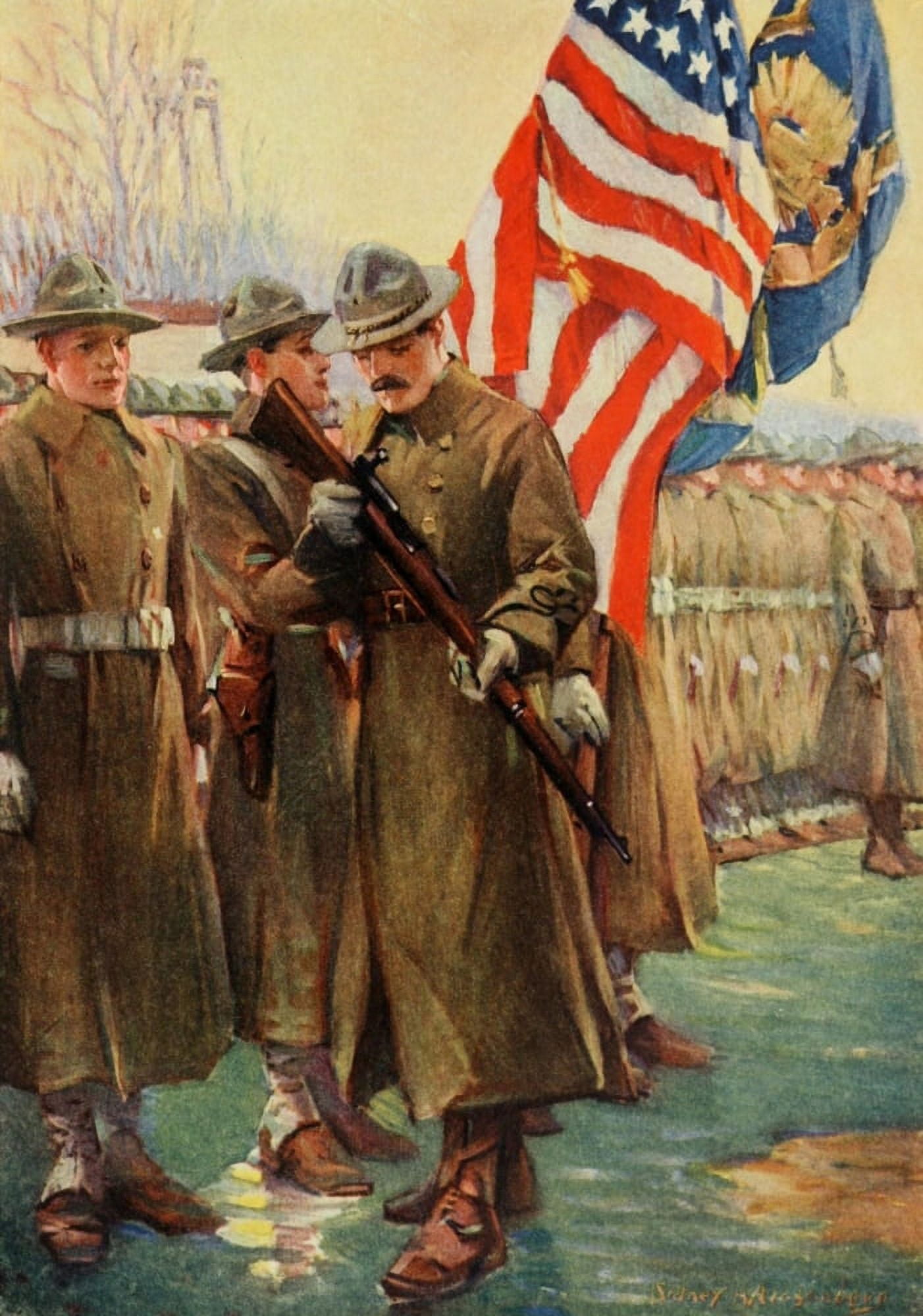Harpers Pictorial World War 1920 Morning parade & inspection Canvas Art - S Riesenberg (24 x 36)