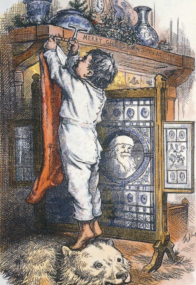 Harpers Weekly 1876 Boy hanging stocking Canvas Art - Thomas Nast (24 x 36)