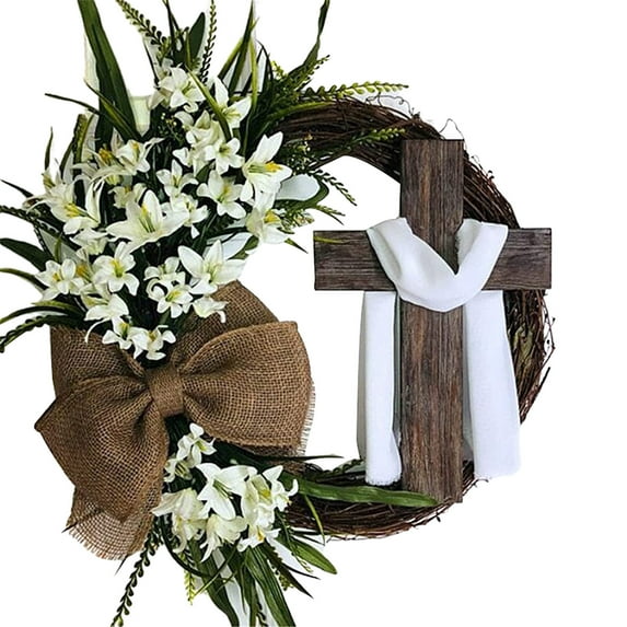 Harpi 16 Inch Spring Wreaths for Front Door Clearance, Greenery Summer Wreath, Garland Wreath Door Hanging Wreath Garland Easter Cross Wreaths Decorations Wall Garland Outdoor Decor Festival Wreath