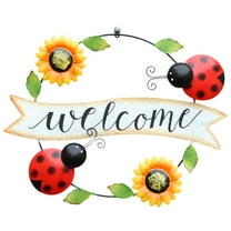 Harpi 16 Inch Spring Wreaths for Front Door Clearance, Greenery Summer Wreath, Retro Welcome Iron Wall Decoration Bee Sunflower Beetle Wreath Decor