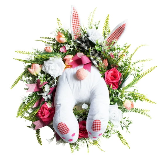 Harpi 16x19 Inch Spring Wreaths for Front Door Clearance, Greenery Summer Wreath, Easter Rabbit Wreath Outdoor Courtyard Wall Decorations Holiday Decoration Props