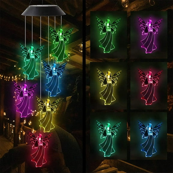 Harpi Angel Solar Wind Chimes for Outside Clearance Color Changing Solar Mobile Lights Waterproof LED Wind Chimes Solar Powered Lights for Home Party Yard Garden Christmas Decoration