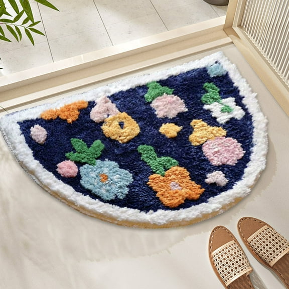 Harpi Bathroom Floor Mat Clearance, Bath Rugs, Cute Bathroom Carpet Semi-circular Bathroom Floral Bathroom Mat Soft and Water Absorbent Non Slip Bathtub Mat