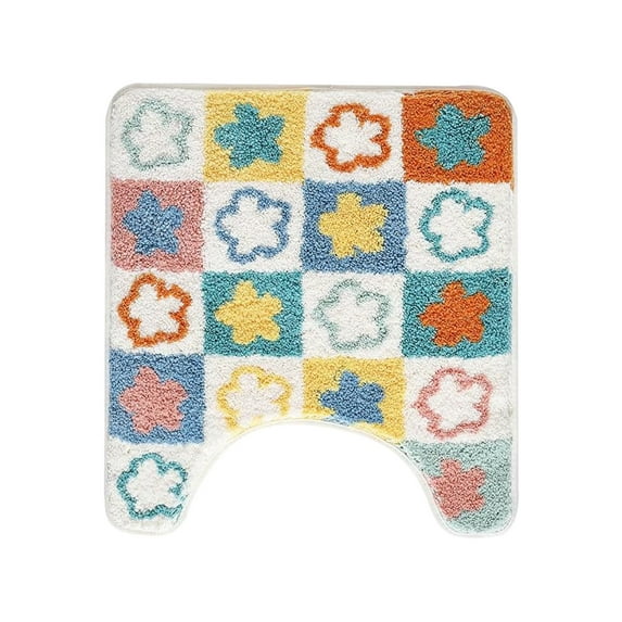 Harpi Bathroom Mat Quick Dry Clearance, Bath Rugs, Flower Toilet Rug U Shaped Soft Bathroom Toilet Rugs Non Slip Bath Mat Absorbent Bathroom Rugs Machine Washable Rugs Colorful Flowers