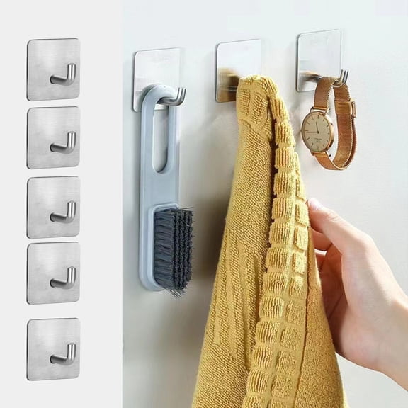 Harpi Bathroom Organizers and Storage, 5Pcs Bathroom Self Adhesive Hook Towel and Robe Brushed Stainless Steel, Bathroom Accessories