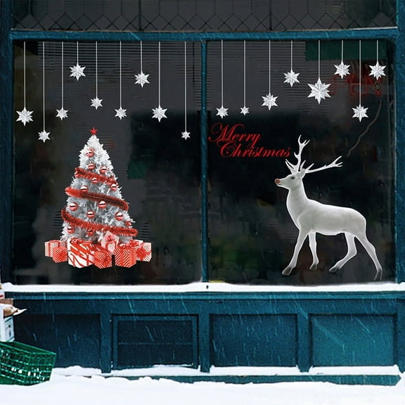 Harpi Christmas Window Stickers Christmas Christmas Tree Christmas Day Shopping Mall Window Glass Layout Wall Stickers Wall Decor for Girls Bedroom Living Room Nursery