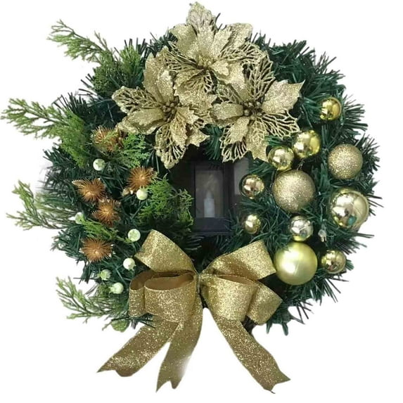 Harpi Christmas Wreaths for Front Door, Winter Decor Christmas Wreath Metal Wreath LED Warm Light Large Bow Christmas Decorations