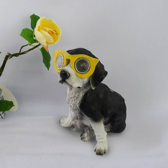 Harpi Solar Garden Lights - Dog Statues Outdoor Decor, Glasses Dog with Solar LED Lights for Outdoor Indoor Spring Decoration for Patio Yard Lawn Art Decoration, Housewarming Garden Gifts