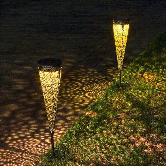 Harpi Solar Garden Lights Outdoor Solar Powered Courtyard Lights, Flower Shaped Hollow Out Atmosphere Lights Luces Solares Para Exteriores