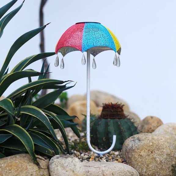 Harpi Solar Lights Outdoor Clearance, Solar Garden Lights Decor, Solar Decorative Raindrop Umbrella Lights, Metal Solar Garden Stake Decorations for Pathway Lawn Patio Courtyard Backyard